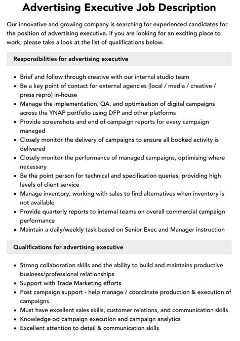 advertising executive job description velvet jobs