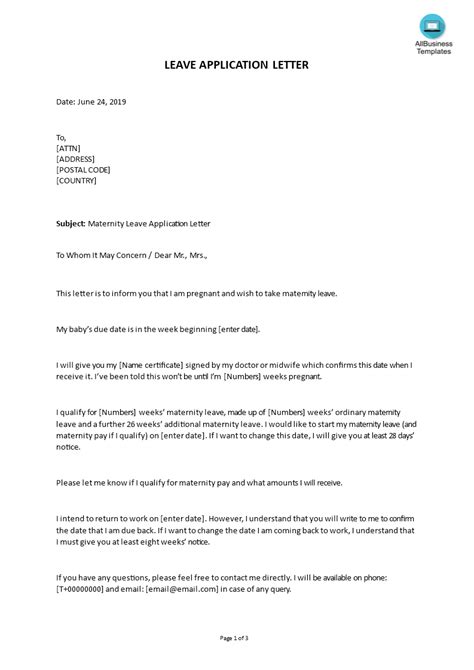 maternity leave letter format documented