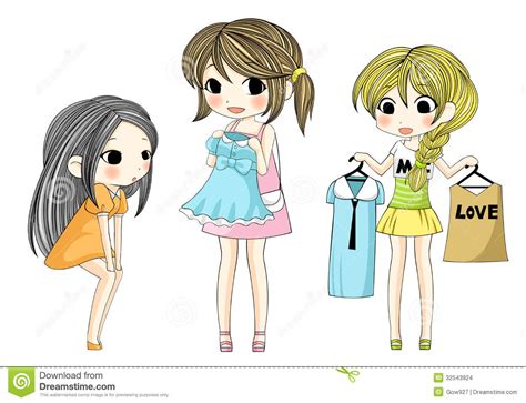 cute stylish cartoon girls showing her new dress v stock images image
