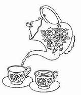 Tea Coloring Set Pages Cup Colouring Drawing Coffee Rose Adult Party Food Kettle Getcolorings Teapot Color Stamps Printable Nakış Getdrawings sketch template