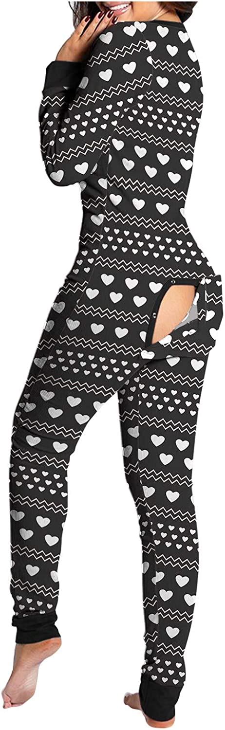 heart print sleepwear pajamas deep v neck bodycon one piece long sleeve