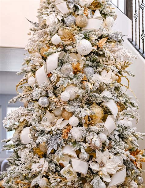 flocked christmas tree white  gold glam style setting