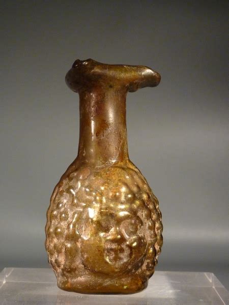 Roman Light Olive Green Glass Janus Head Flask With