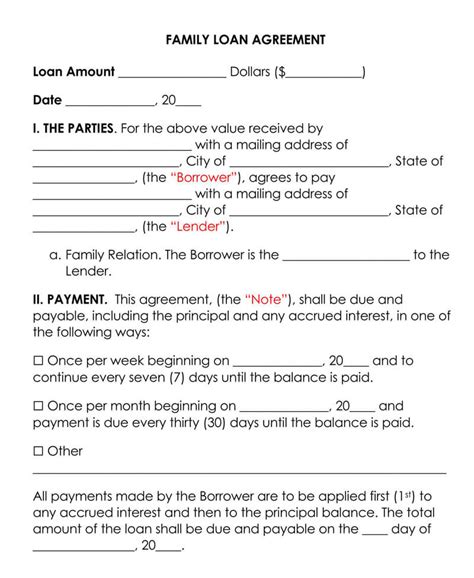 family loan agreement template  word eforms  blank vrogue