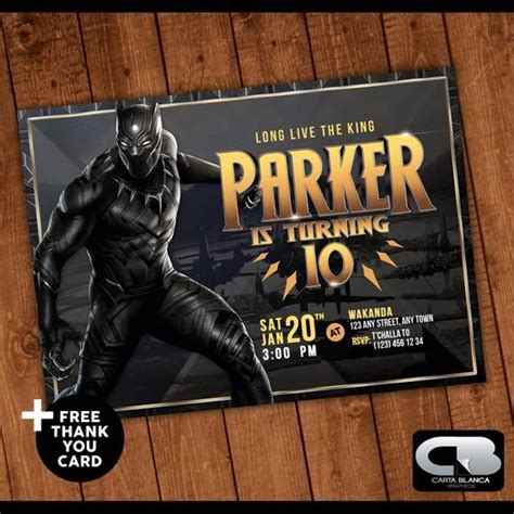 black panther invitation     card birthday party
