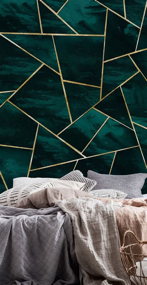 dark teal ink gold geometric 1 wallpaper from happywall