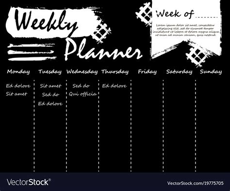 black  white weekly planner template royalty  vector