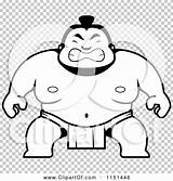 Sumo Crouching Guy Outlined Coloring Clipart Cartoon Vector Cory Thoman sketch template