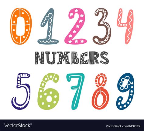 hand drawn numbers set collection  cute colorful