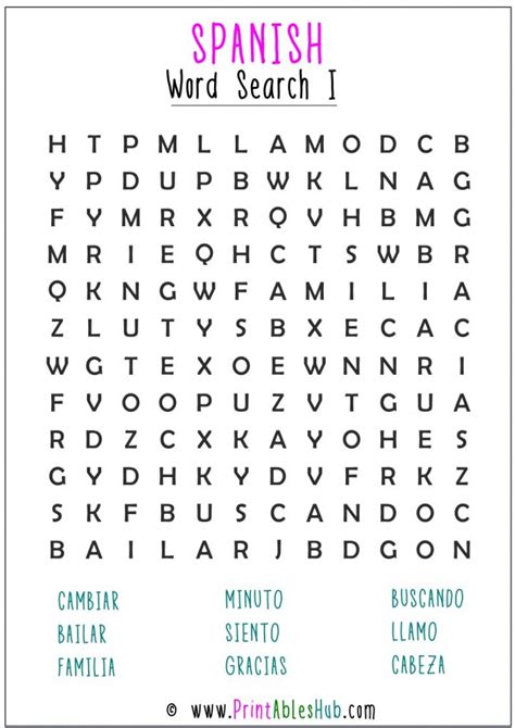 printable spanish word search puzzle  answer key