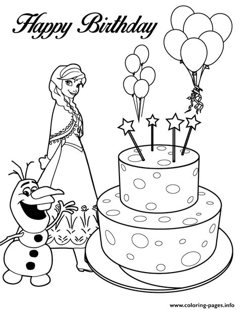gambar anna olaf happy birthday cake coloring page  frozen