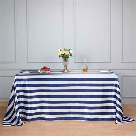 efavormart  navy blue white stripe satin rectangle tablecloth seamless tablecloth