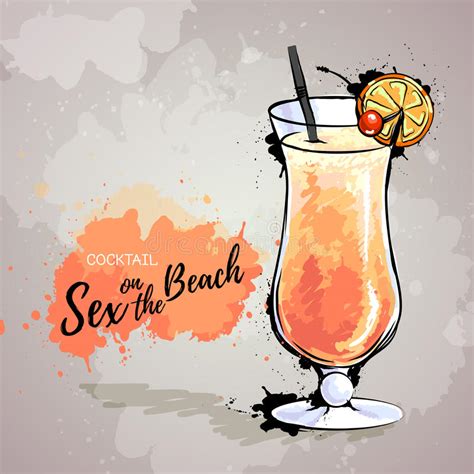 hand drawn illustration of cocktail sex on the beach