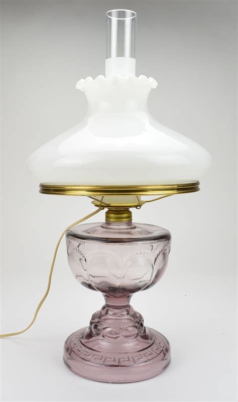Antique Purple Hurricane Lamp Fenton Art Glass Milk White