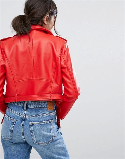 bershka leather  biker jacket red fashion leather outfit clothes