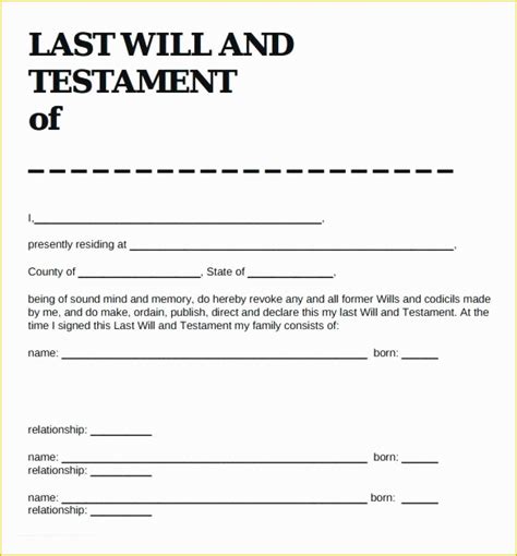 printable    testament blank forms tennessee