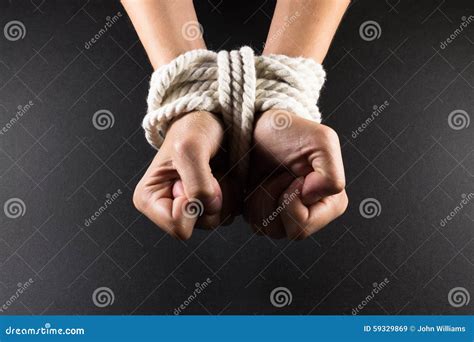 Female Hands Bound In Bondage With Rope Stock Image Image 59329869