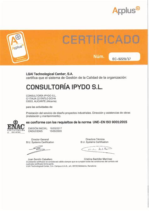 Certificado Iso 9001 Consultoria Ipydo Consultoría Ipydo Ingenieria