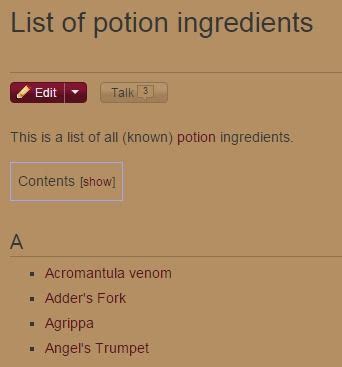 list  potion ingredients