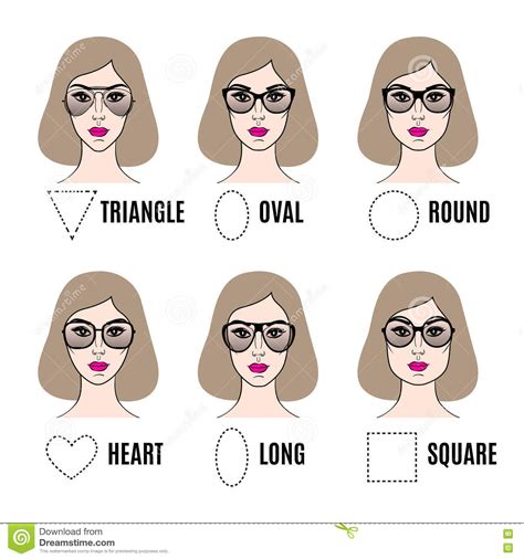womens sunglasses shapes for different face shapes stock vector