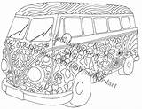 Bus Hippie Coloring Pages Vw Van Adult Etsy Printable Flower Getdrawings Colouring Getcolorings Volkswagen Color Visit Vintage sketch template