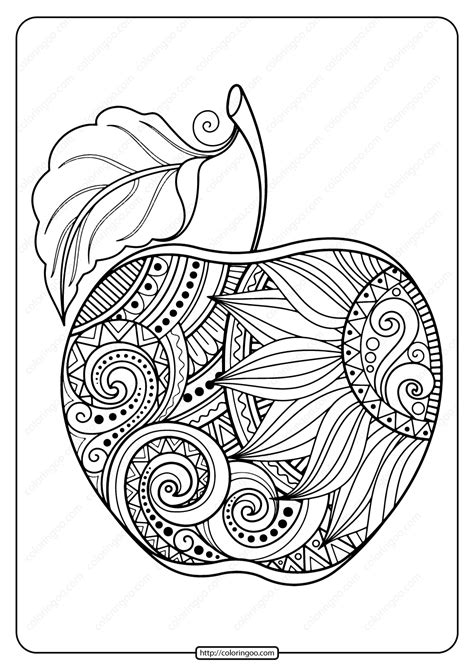 printable zentangle apple  coloring page