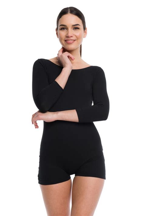 body suit with 3 4 sleeve with short leg black