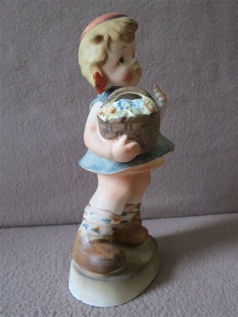 clearance vintage girl  basket figurine       hand painted ebay