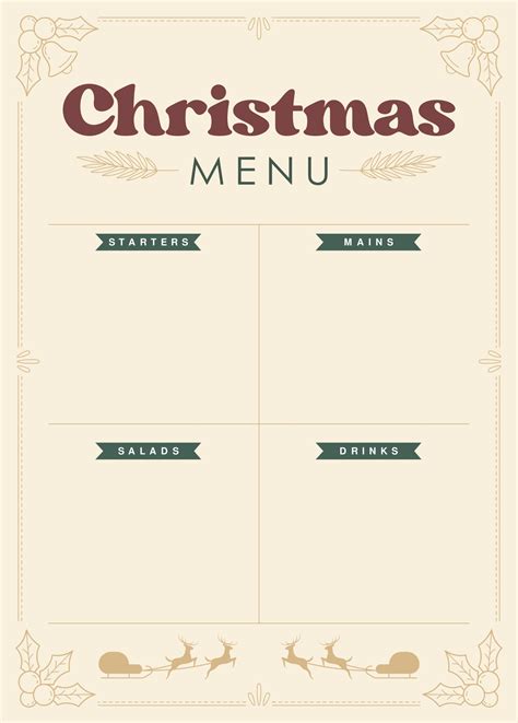 christmas menu templates    printables printablee