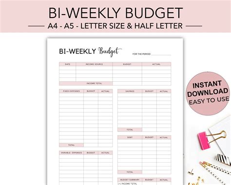 bi weekly budget printable