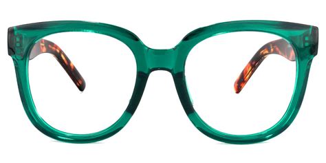the dark green frame creates a striking contrast to tortoise arms