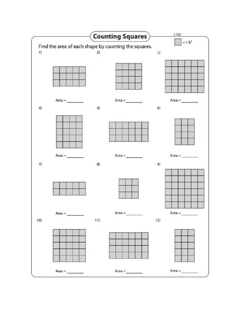 area counting squares day  level  worksheet area worksheets area