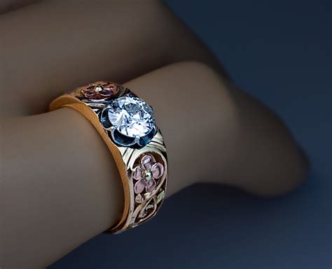 art nouveau diamond solitaire openwork gold unisex ring antique