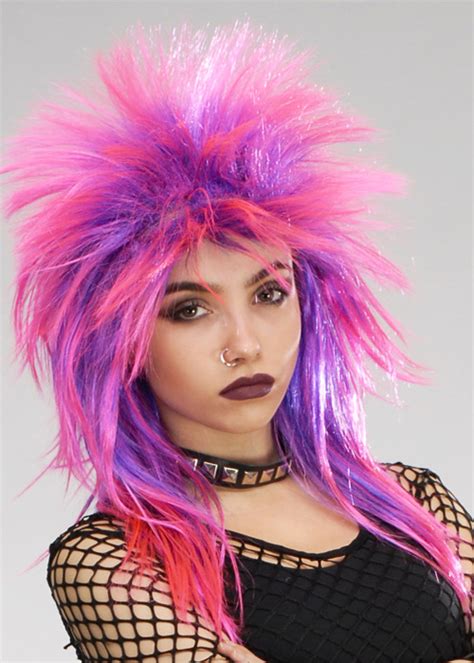 80s Punk Pink And Purple Rock Diva Wig