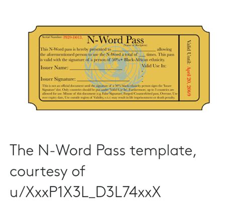 N Word Pass Serial Number P829 D013 Name Of Recipient This