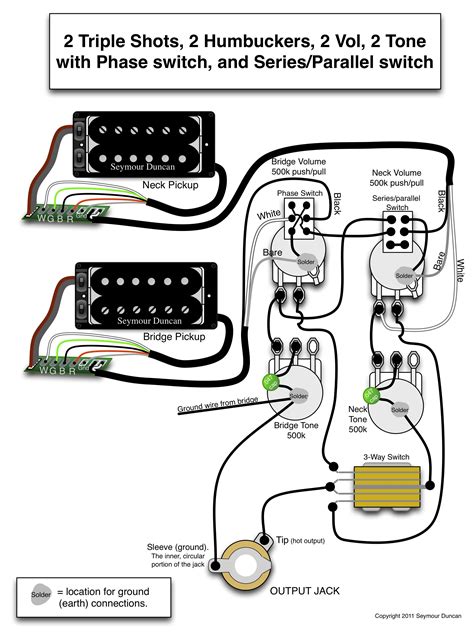 seymour duncan wiring diagram  triple shots  humbuckers  vol  tone   phase
