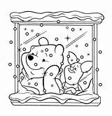 Pooh Coloring Winnie Pages Piglet Snow Looking Kids Printable sketch template