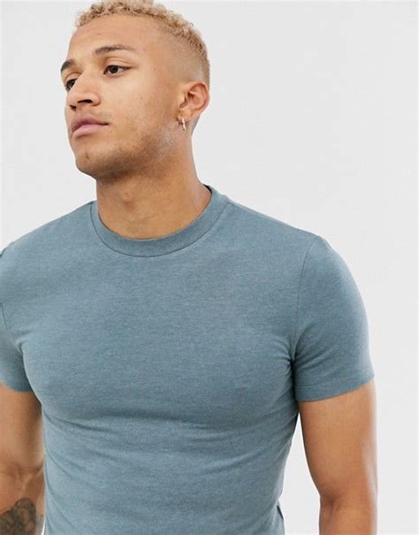 asos design muscle fit  shirt  crew neck  blue marl asos   asos designs shirts