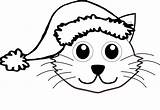Hat Coloring Santa Cat Christmas Face Line Popular sketch template
