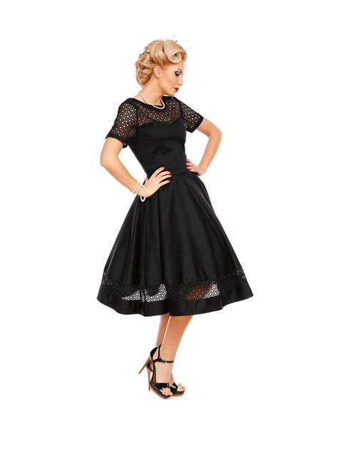 Dolly And Dotty Tess Lace Sleeved Dress In Black Peggy Sue Vintage