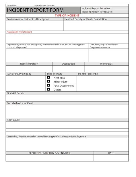 printable incident report form template printable templates