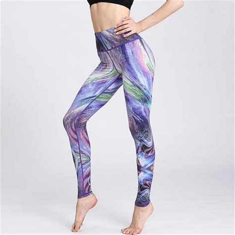 eshines psychedelic colors printed yoga leggings women mid waist