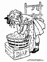 Washing Clothes Coloring Girl Dolly Tub Scrubbing Soap Apron Socks Clean Description Little sketch template