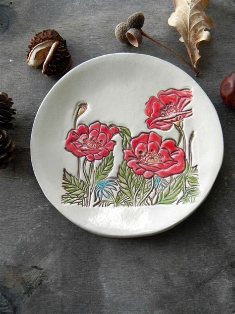 Mom S T Red Poppy And Mint Ceramic Plate Gardener