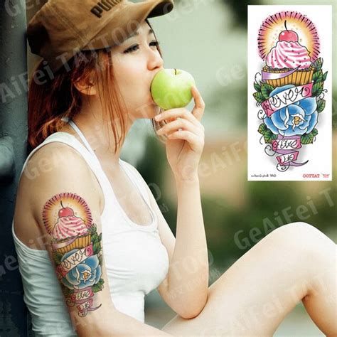 Women Temporary Tattoos Sex Products Rose Ice Cream Cake Sticker