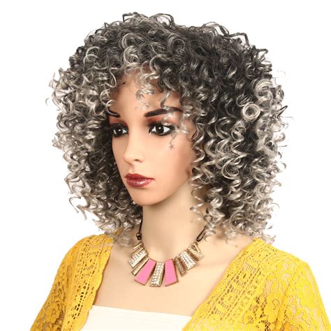 afro curly wavy full medium wig heat resistant natural