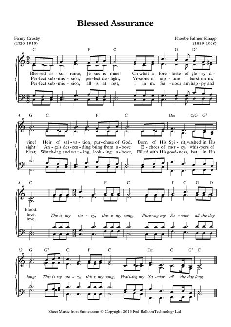 knapp blessed assurance sheet   piano notescom hymn