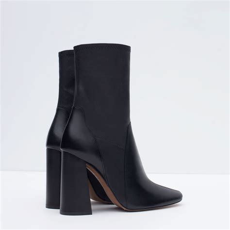 zara leather high heel ankle boots  black lyst