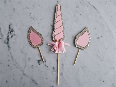 unicorn horn  ears cake topper set gold pink horn  ears hand  mini tassels