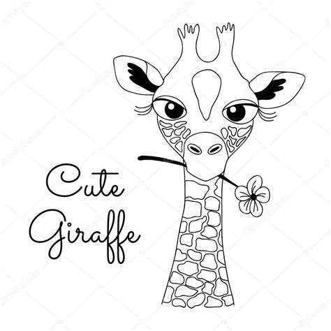 girafe dessin animé mignon dessinés à la main tenant une fleur — image vectorielle lianella
